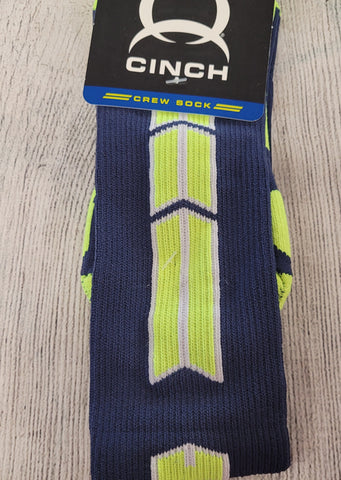 Cinch Men's Neon Yellow & Navy Crew Sock