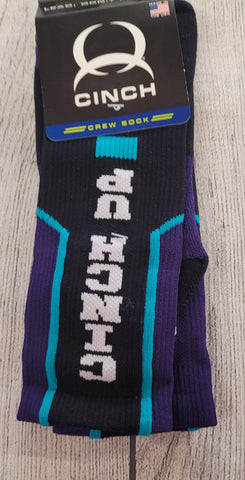 Cinch Men's Black & Purple Crew Socks