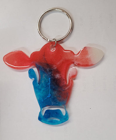 Red, White & Blue Cow Keychain