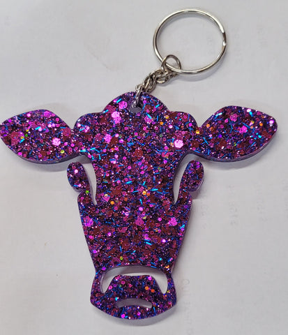 Purple Sparkle Cow Keychain