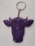 Purple Sparkly Steer Keychain