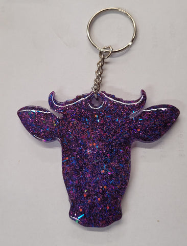 Purple Sparkly Steer Keychain