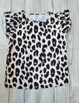 Leopard Print Layered Ruffle Short Sleeve Shirt