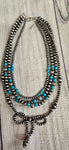 Faux Navajo Pearl Bead Layered Bow Necklace-Turquoise