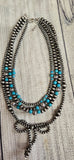 Faux Navajo Pearl Bead Layered Bow Necklace-Turquoise
