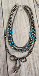 Faux Navajo Pearl Bead Layered Bow Necklace-Turquoise