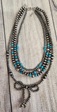 Faux Navajo Pearl Bead Layered Bow Necklace-Turquoise