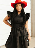 Black Short Sleeve Ruffle Western Dress