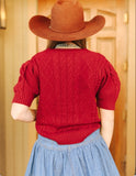 Burgundy Cable Knot Puff Sleeve Sweater Top
