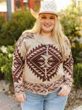 Beige & Brown Aztec Knit Button Down Cardigan