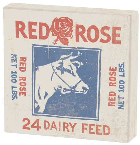 Red Rose Dairy Cow Feed Sack Canvas Box Sign
