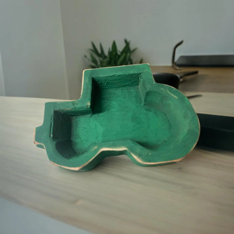 Green Mini Tractor Wooden Bowl