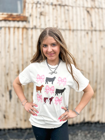 Cream Cattle & Bows Tee