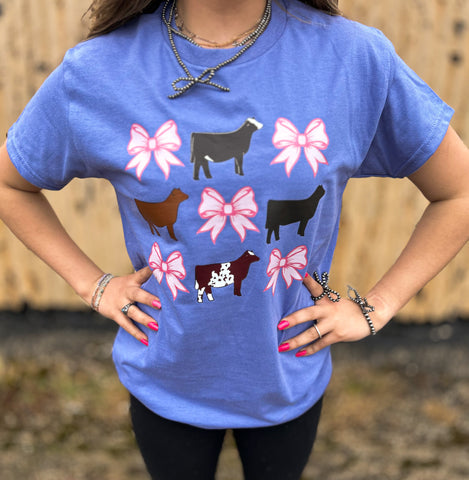 Blue Cattle & Bows Tee