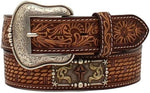 Tooled Belt with Rectangle Cross Conchos