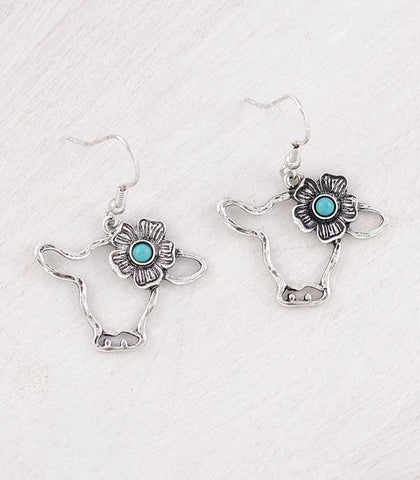 Turquoise Flower Cow Earrings
