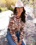 Cruel Western Pearl Snap Women's Long Sleeve Khaki Woven Top