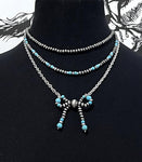 Faux Navajo Pearl Bead Layered Bow Necklace-Turquoise