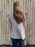 Red & Blue Sunflower Top
