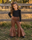 Chocolate Brown Faux  Leather Double Layer Bell Pants