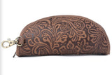 MYRA Silver Creek Embossed Leather Sunglass Case In Saddle Brown
