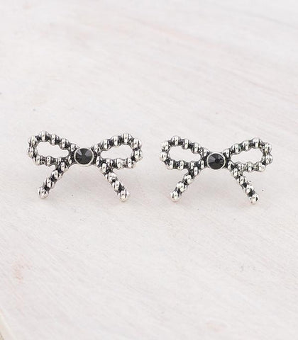 Bow Earrings-Black Stone