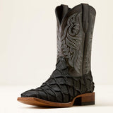 Riverside Wide Square Toe Cowboy Boot in BLACK BASS PRINT|BAYOU BLACK