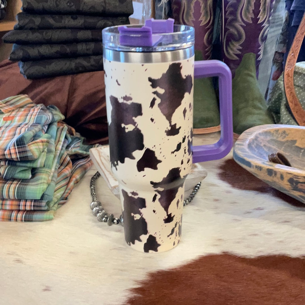 Brown Cow Print With Purple Handle 40oz Tumbler – Horse Creek Outfitters