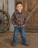 Wrangler Boy’s Checotah Snap Shirt-Chocolate Brown
