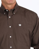 MEN'S BROWN SOLID CLASSIC FIT BUTTON-DOWN WESTERN SHIRT