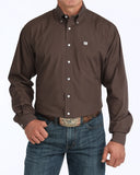 MEN'S BROWN SOLID CLASSIC FIT BUTTON-DOWN WESTERN SHIRT