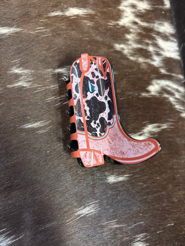Cow Print Boot Hair Claw Clip