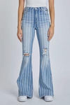 Cello Ultra Striped Ultra High Rise Flare Leg Jeans