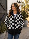 Black & White Checkered Fleece Jacket