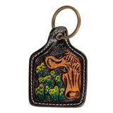 MYRA CURIOUS COW HAND-TOOLED KEY FOB