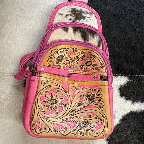 Tooled Cowhide Sling Bag
