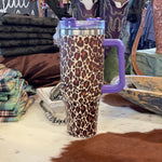 Leapord Print with Purple Handle Tumbler
