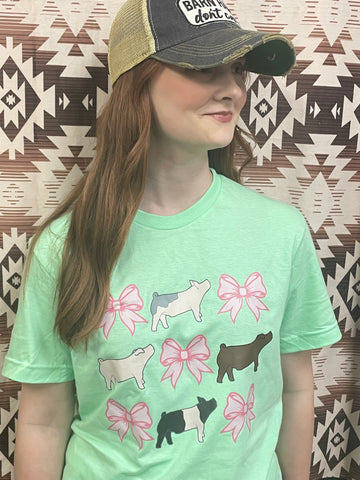 Mint Green Pigs & Bows Tee