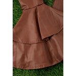 Chocolate Brown Faux  Leather Double Layer Bell Pnts