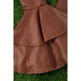 Chocolate Brown Faux  Leather Double Layer Bell Pnts