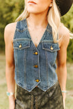 Classic Mid Wash Button Down Denim Vest