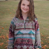 Girls Geometric Printed Pullover W/Hoodie.