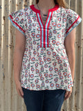 Red & Blue Sunflower Top
