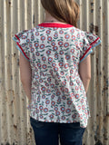 Red & Blue Sunflower Top