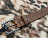 Distressed Brown Leather Stitched Belt