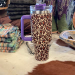Leapord Print with Purple Handle Tumbler