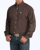 MEN'S BROWN SOLID CLASSIC FIT BUTTON-DOWN WESTERN SHIRT