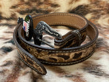 Natural Brown Embossed Flower Belt