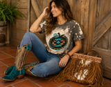 Brown Bleached Aztec Pumpkin Tee