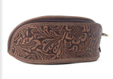 MYRA Silver Creek Embossed Leather Sunglass Case In Saddle Brown